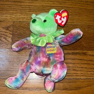 2001 RETIRED TY BEANIE BABY~AUGUST THE PERIDOT HAPPY BIRTHDAY TEDDY BEAR 8"~NEW